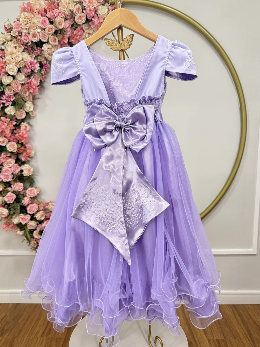 Vestido Infantil Lilás com Strass para Casamentos e Festas Luxuosas