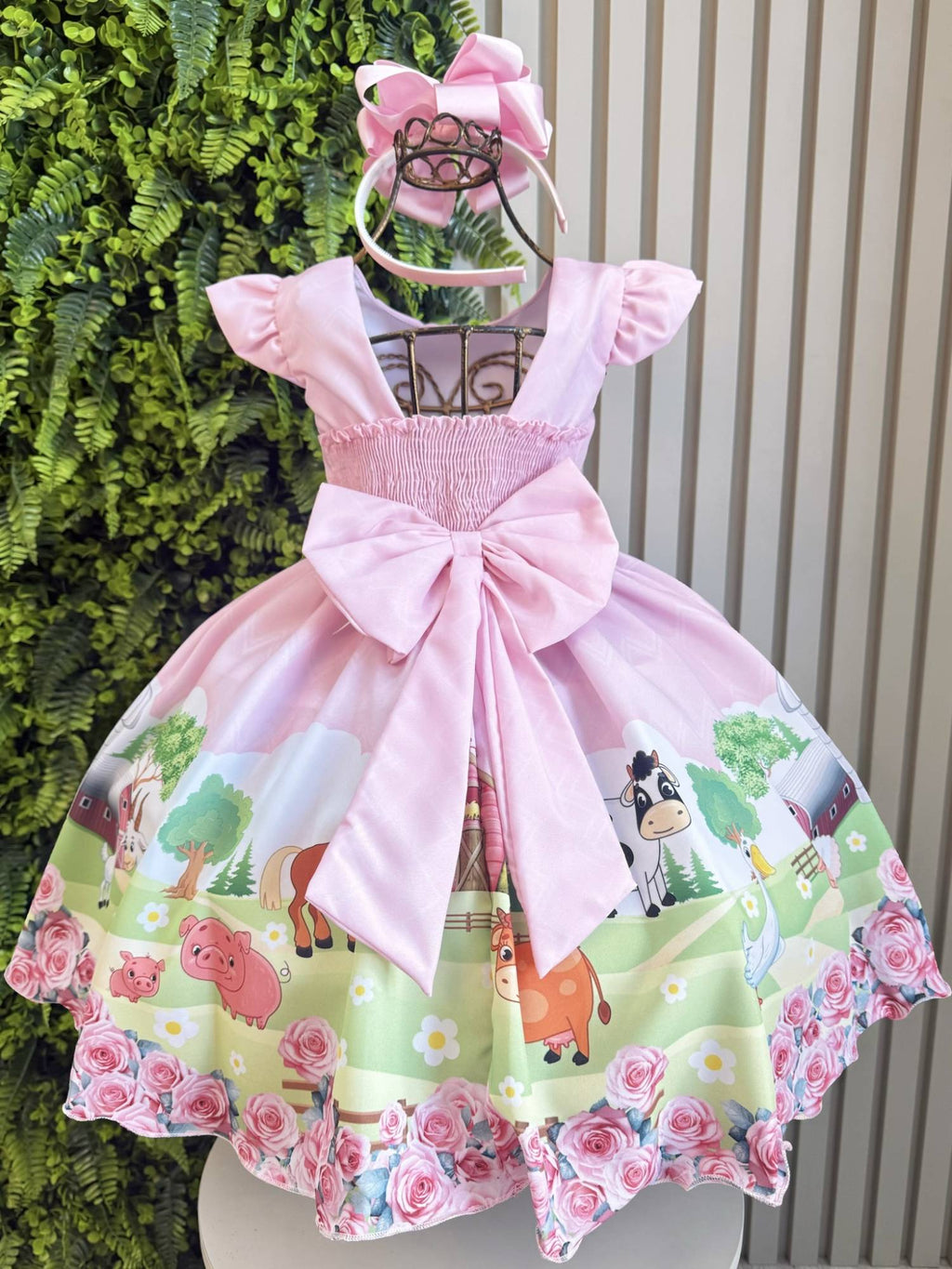 Vestido Infantil Rosa com Pérolas para Festas Baby Fazendinha