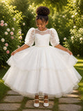 Vestido Infantil Off White Com Busto Bordado E Pérolas Para Daminhas De Festas