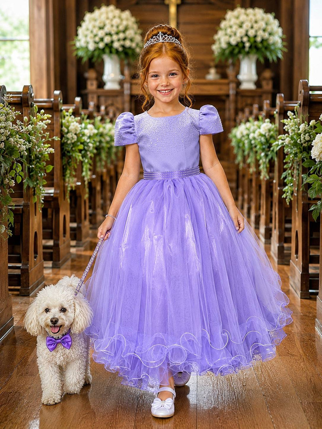 Vestido Infantil Lilás com Strass para Casamentos e Festas Luxuosas