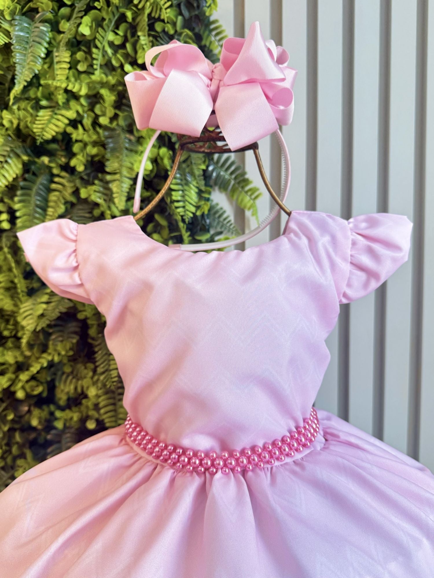 Vestido Infantil Rosa com Pérolas para Festas Baby Fazendinha