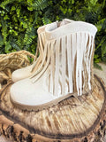 Bota Infantil Camurça Off White Bege Claro com Franjas para Inverno