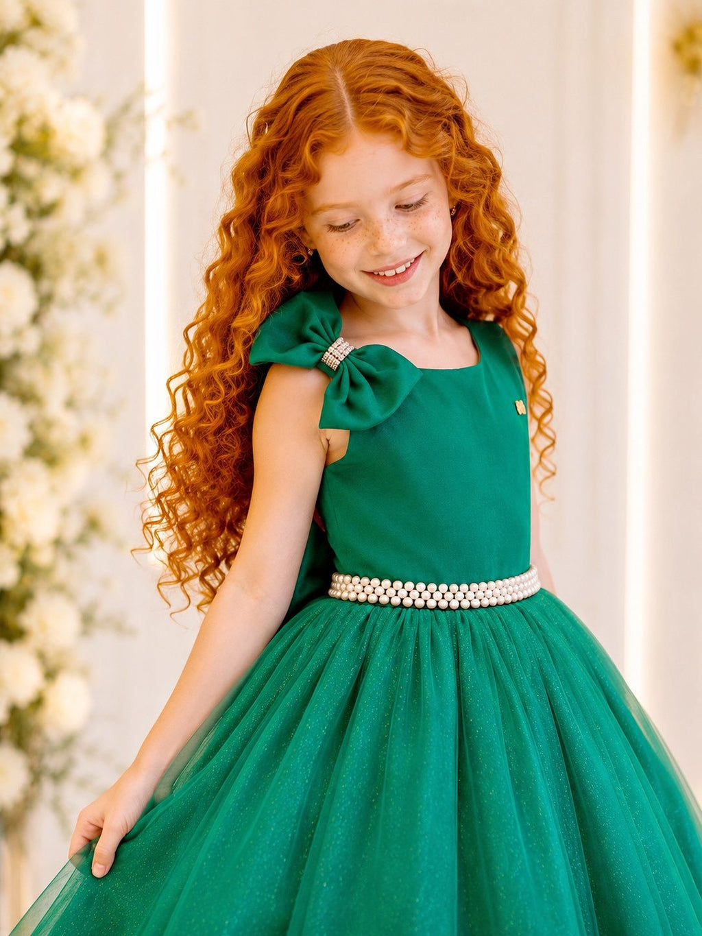 Vestido Longo Verde Bandeira para Daminhas de Formatura