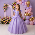 Vestido Longo Rapunzel para Mini Miss com Tule Brilhante e Mangas Bufantes