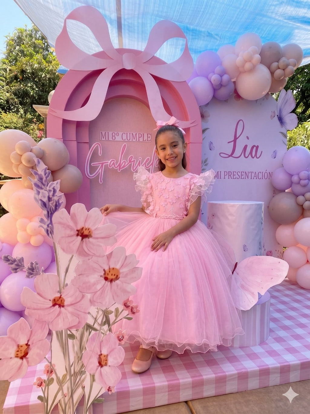 Vestido Rosa Bebê em Tecido Misto com Laço para Meninas