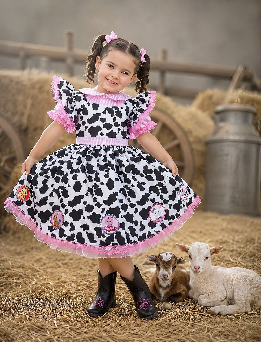 Vestido Infantil Jardineira Fazendinha Vaquinha