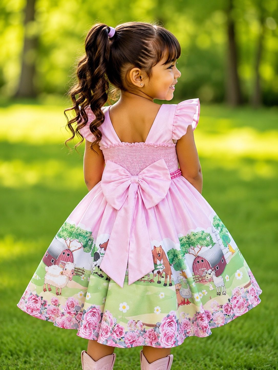 Vestido Infantil Rosa com Pérolas para Festas Baby Fazendinha