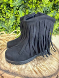Bota Infantil Preta de Camurça com Franjas para Inverno