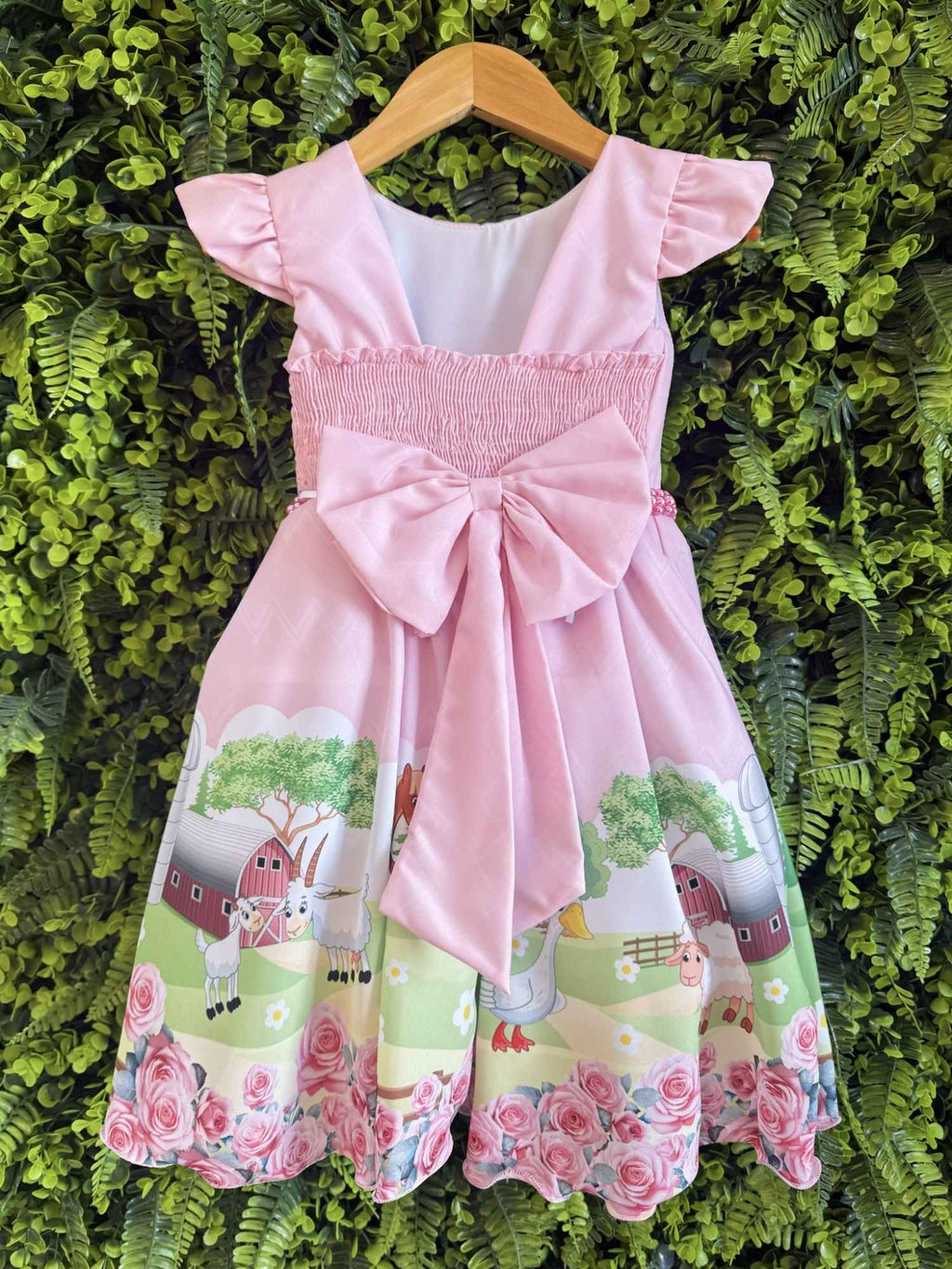 Vestido Infantil Rosa com Pérolas para Festas Baby Fazendinha