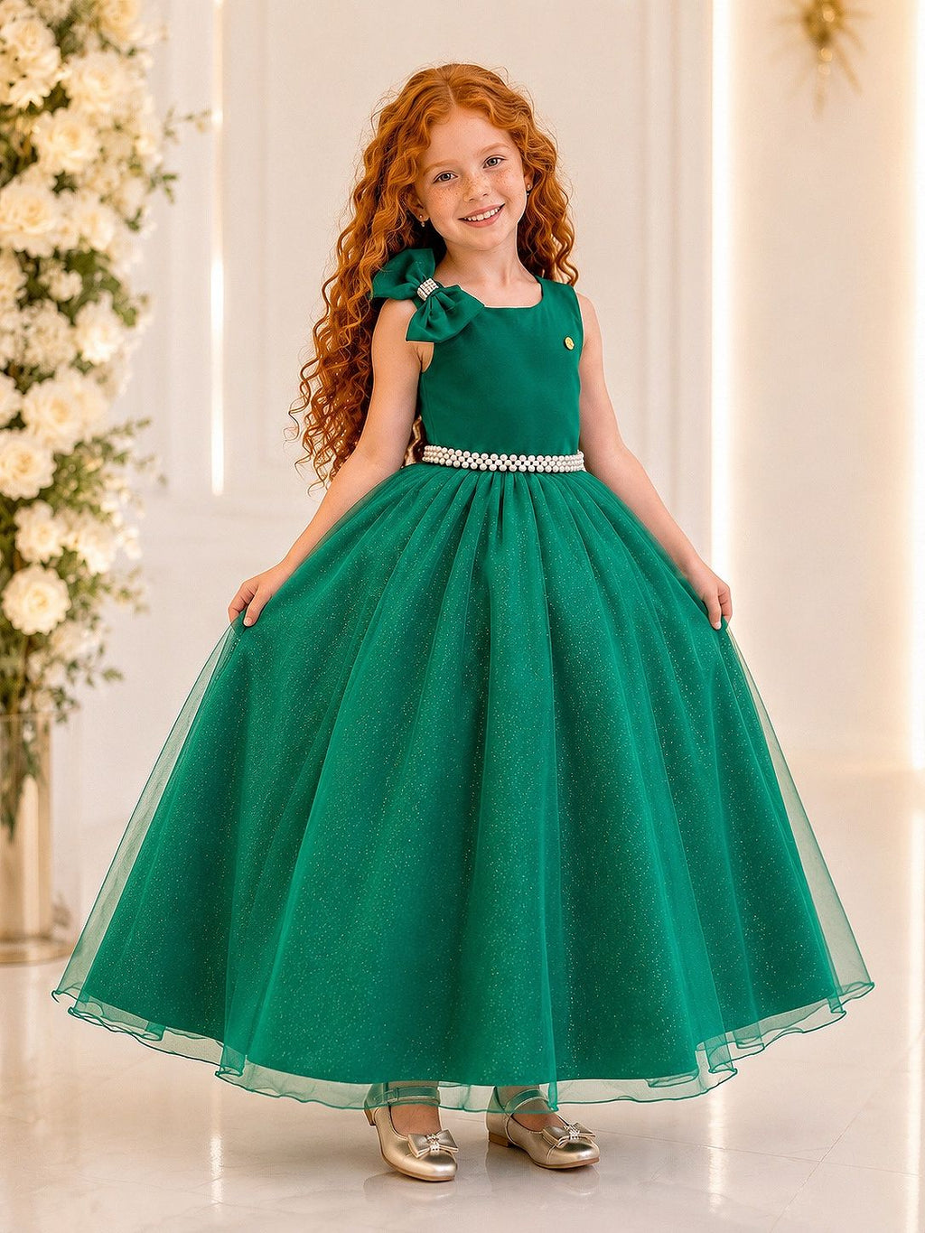 Vestido Longo Verde Bandeira para Daminhas de Formatura