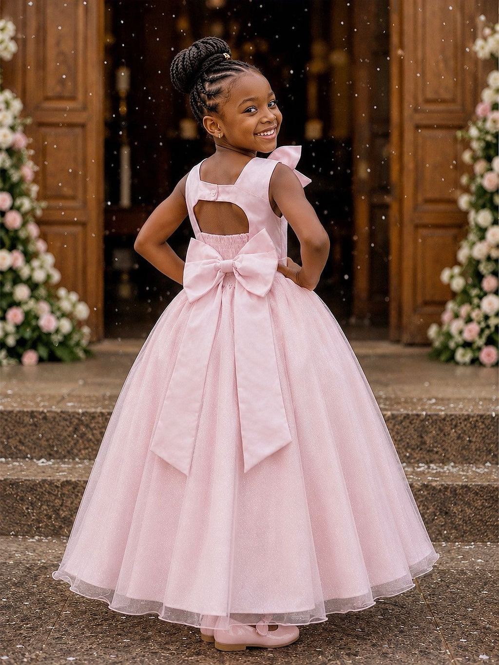 Vestido Longo Pêssego Infantil para Daminhas de Formatura