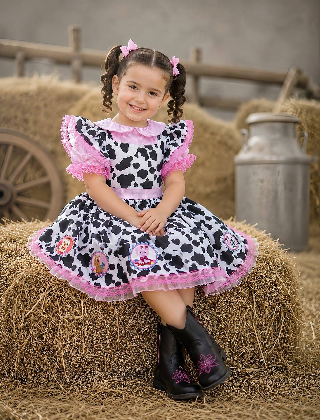Vestido Infantil Jardineira Fazendinha Vaquinha