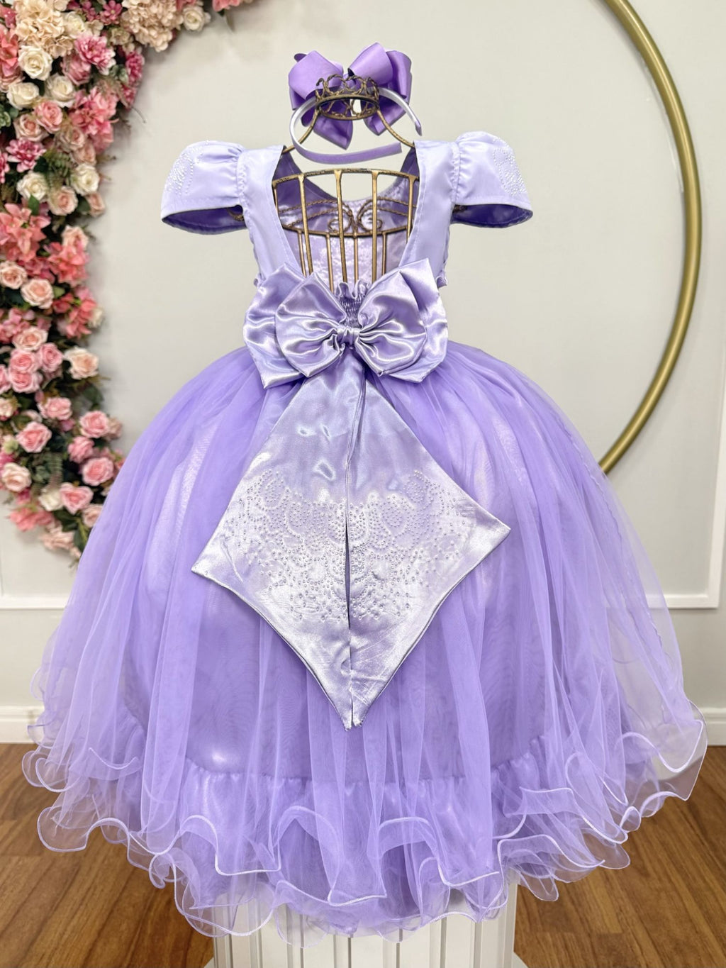 Vestido Infantil Lilás com Strass para Casamentos e Festas Luxuosas