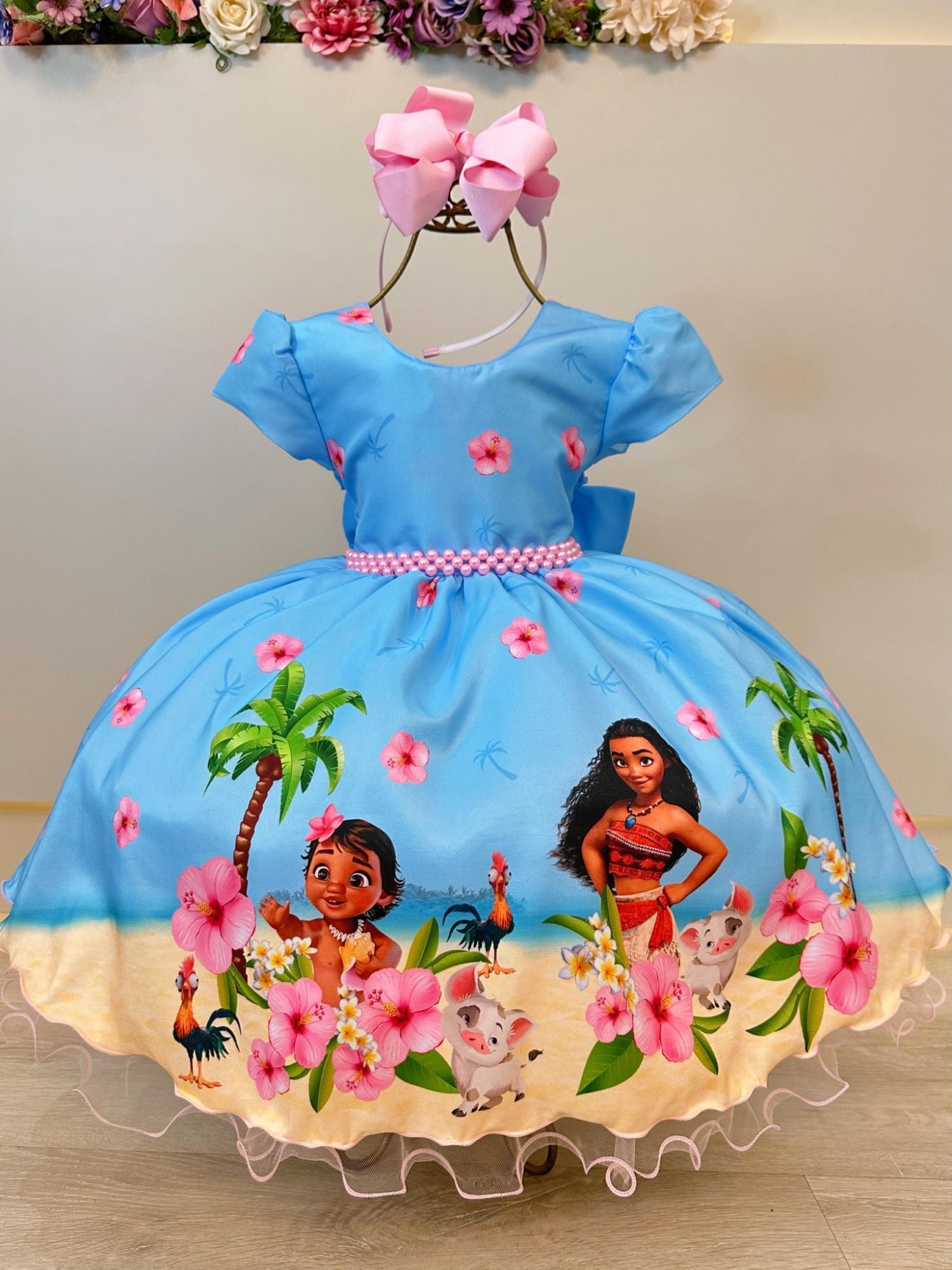 Vestido Infantil Moana na Praia Azul Festas