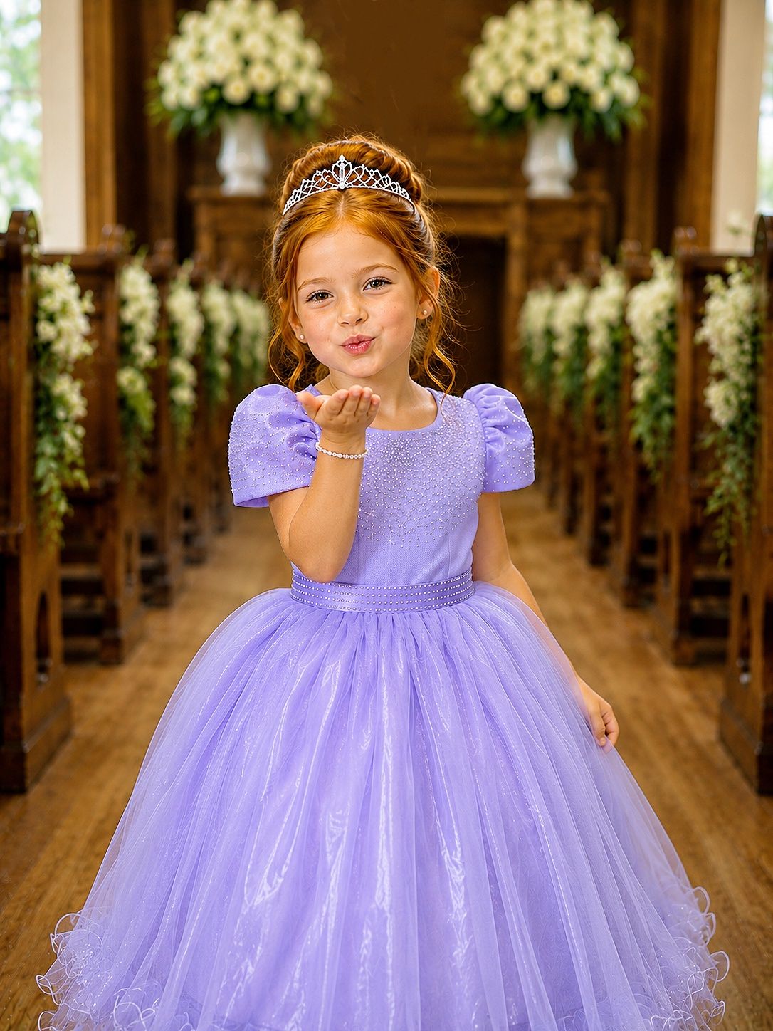 Vestido Infantil Lilás com Strass para Casamentos e Festas Luxuosas