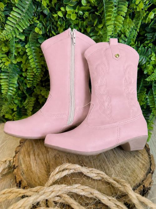 Bota Infantil Rosa em Courino com Zíper e Salto para Inverno
