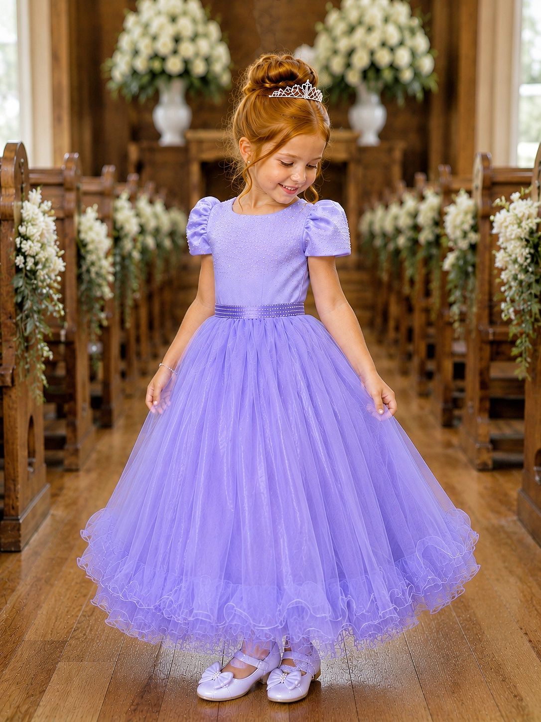 Vestido Infantil Lilás com Strass para Casamentos e Festas Luxuosas