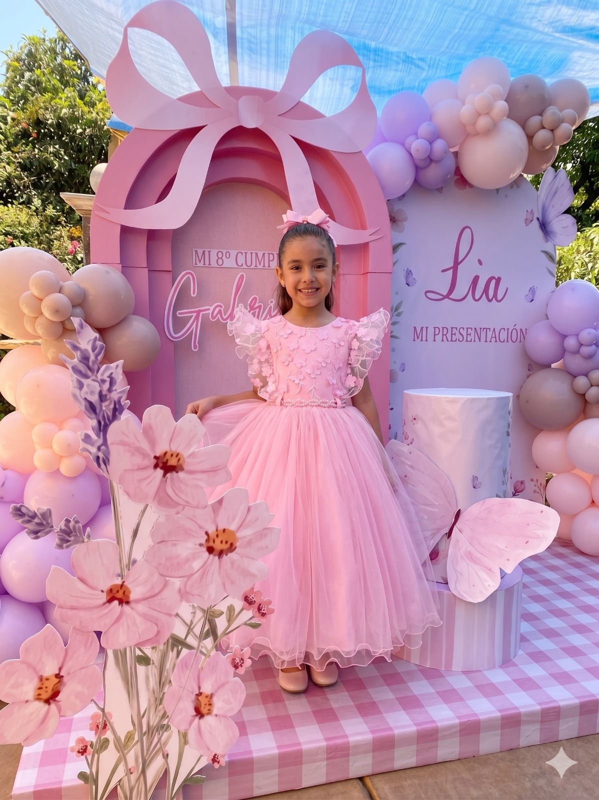 Vestido Rosa Bebê em Tecido Misto com Laço para Meninas