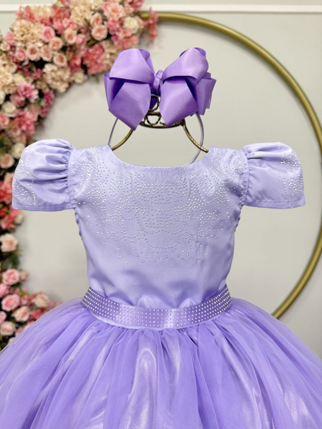 Vestido Infantil Lilás com Strass para Casamentos e Festas Luxuosas