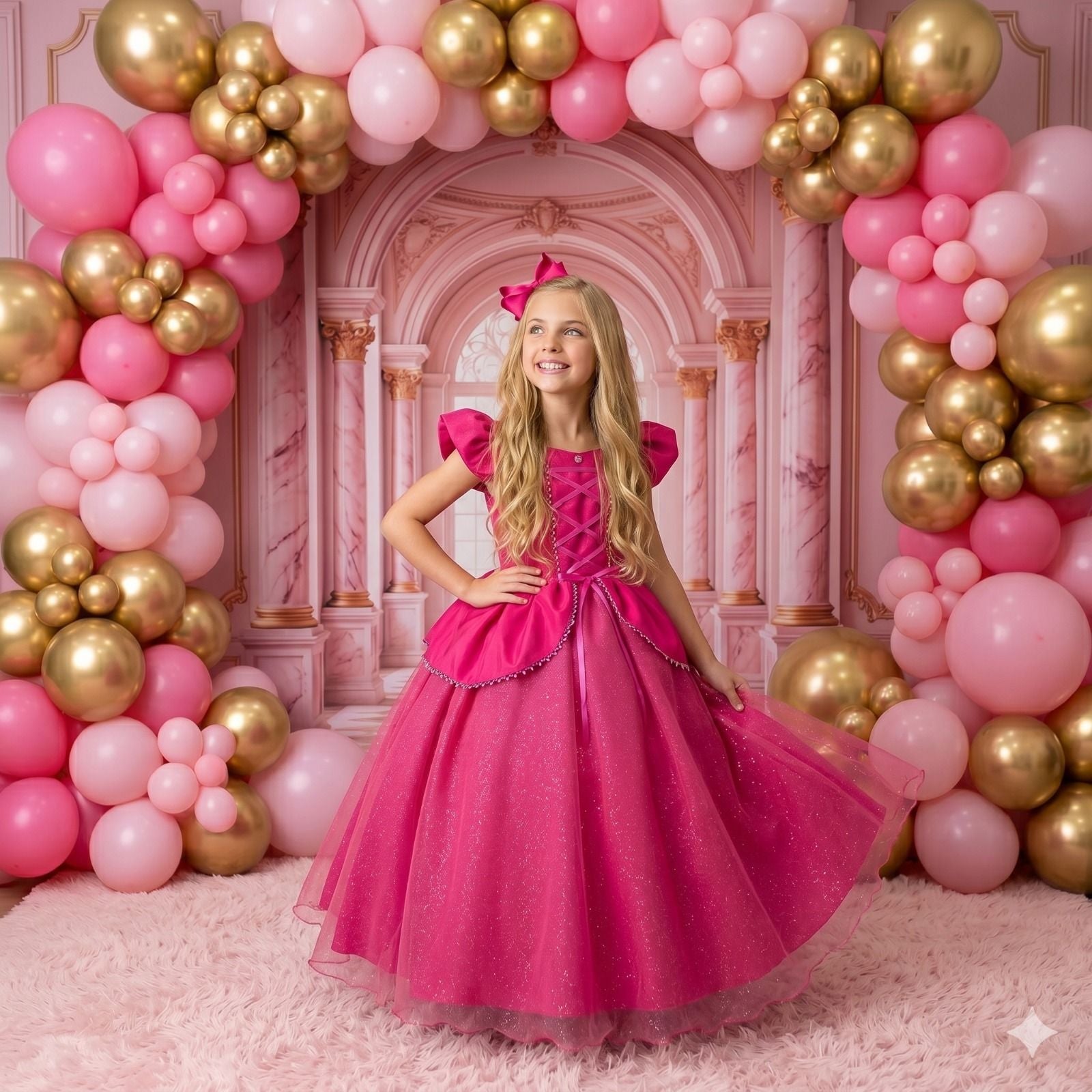 Vestido Longo Mini Miss A Bela Adormecida em Rosa Aurora