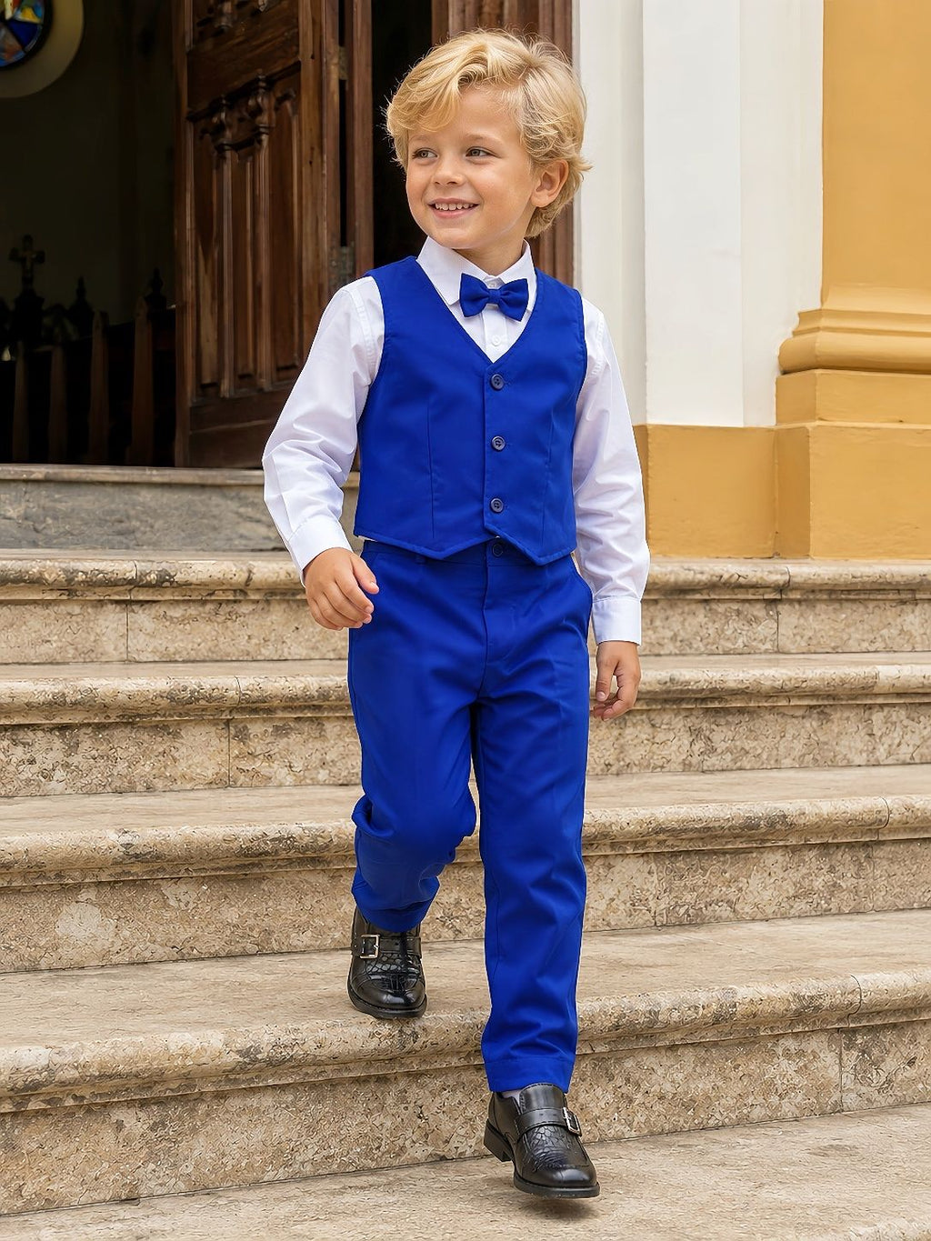 Conjunto Social Luxo Camisa Branca e Calça Azul Royal para Pajem