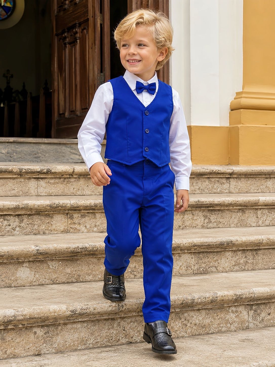 Conjunto Social Luxo Camisa Branca e Calça Azul Royal para Pajem