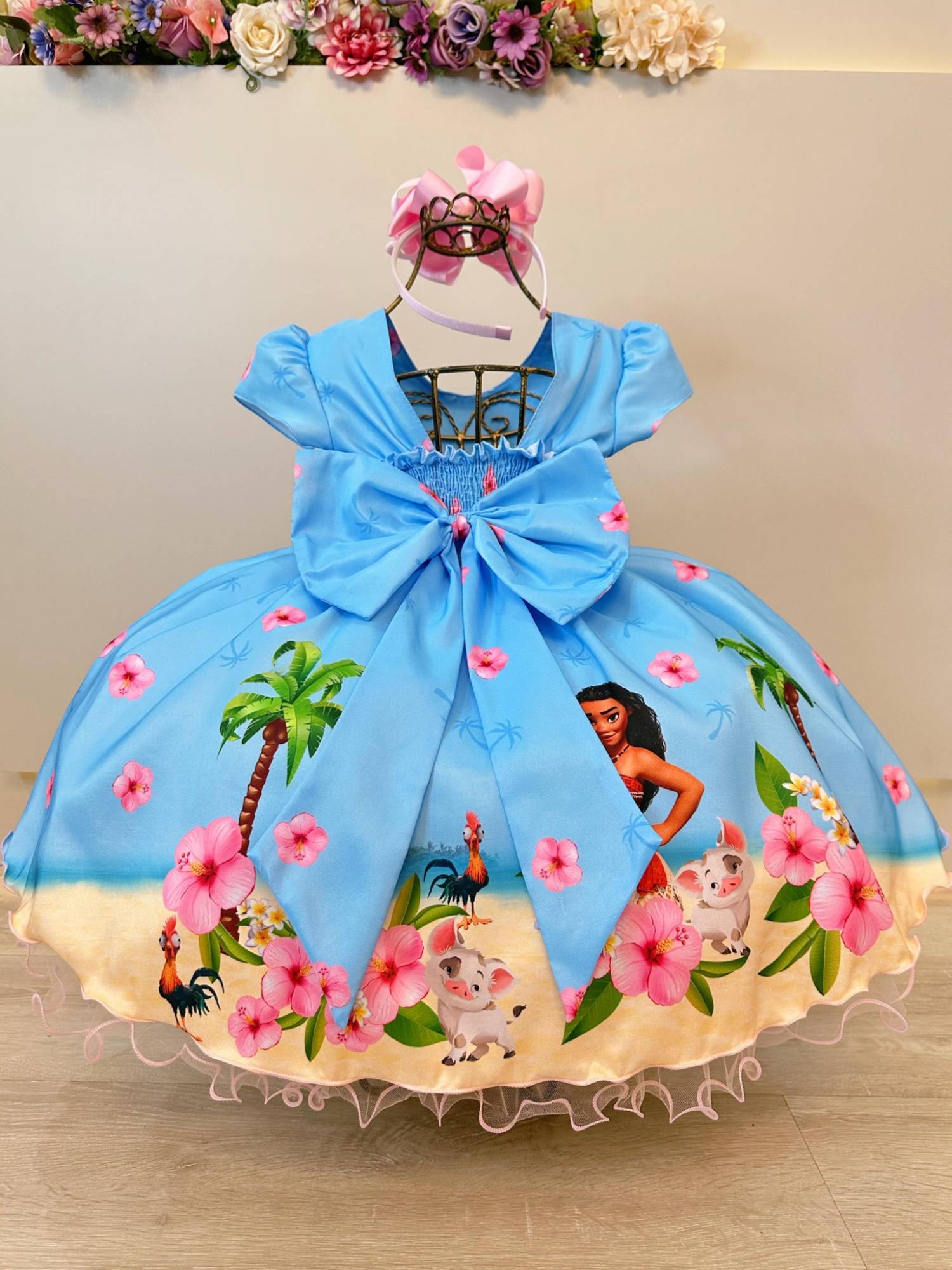 Vestido Infantil Moana na Praia Azul Festas