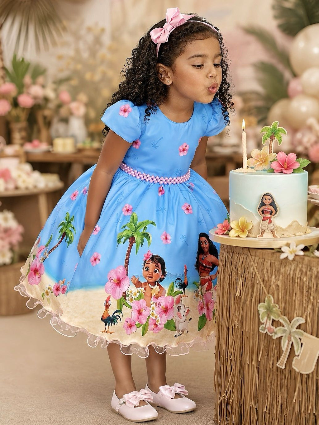 Vestido Infantil Moana na Praia Azul Festas