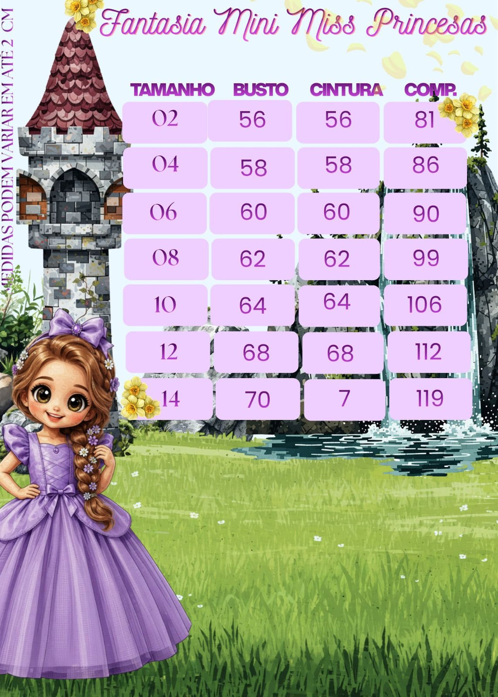 Vestido Longo Rapunzel para Mini Miss com Tule Brilhante e Mangas Bufantes