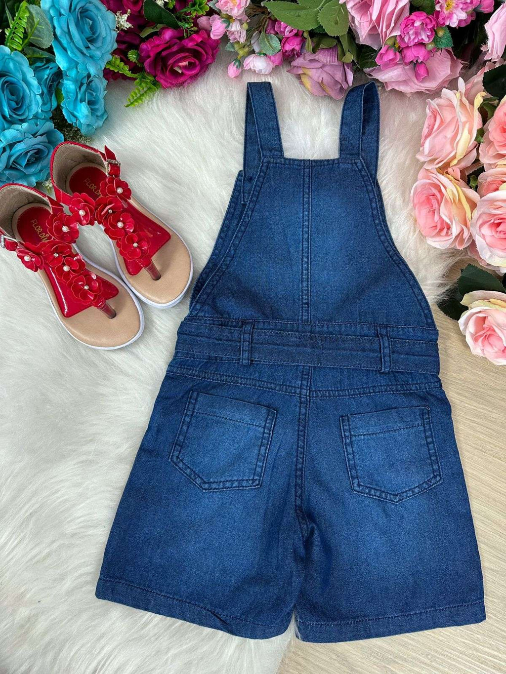 Jardineira Jeans Frutinhas Infantil