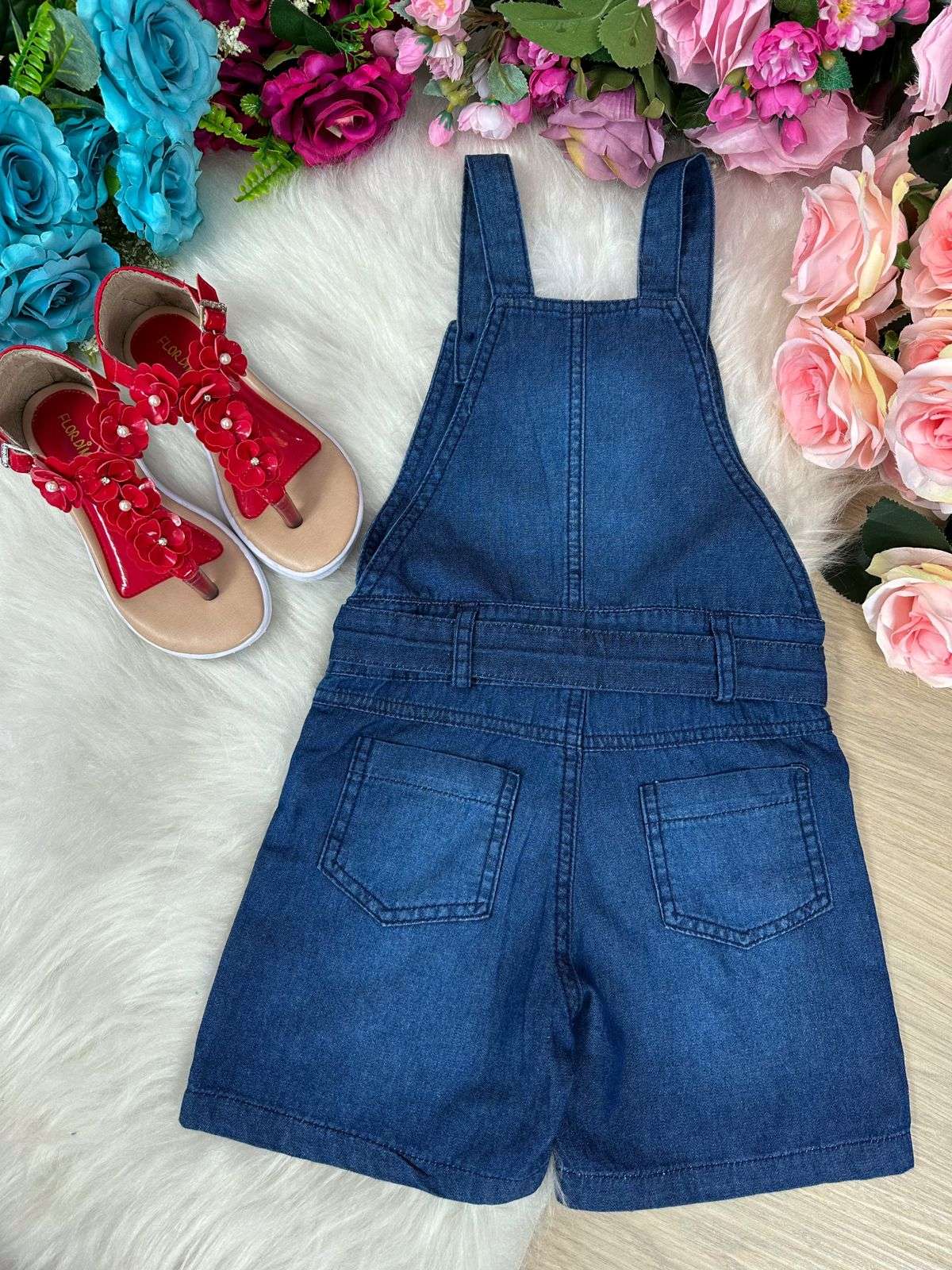 Jardineira Jeans Frutinhas Infantil