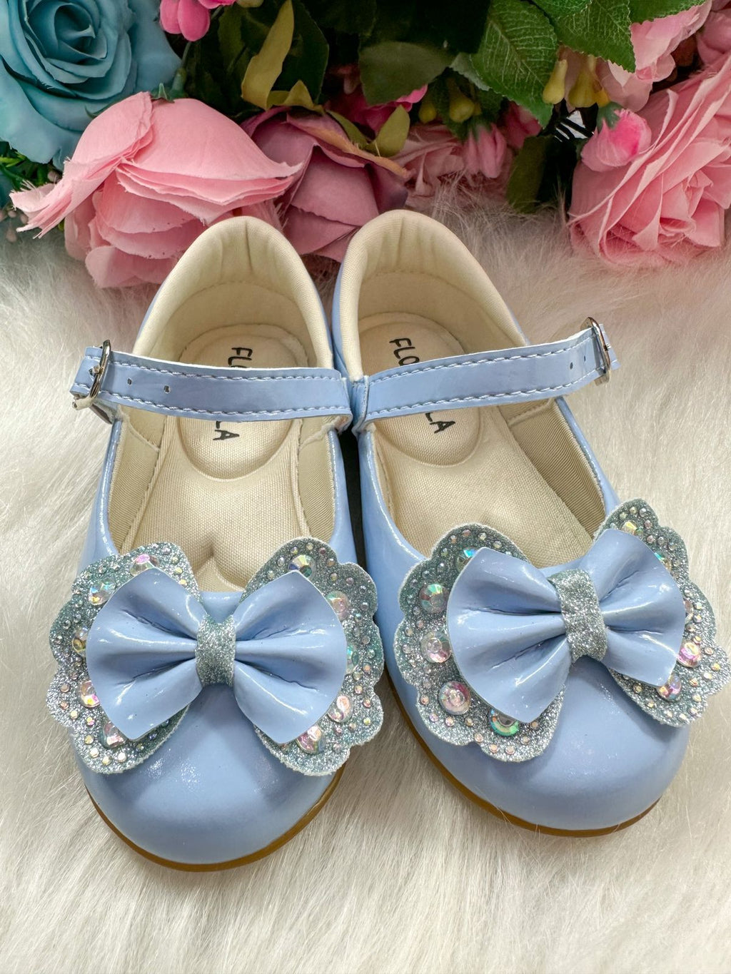 Sapatilha Azul Bebê com Laço Removível e Strass para Meninas