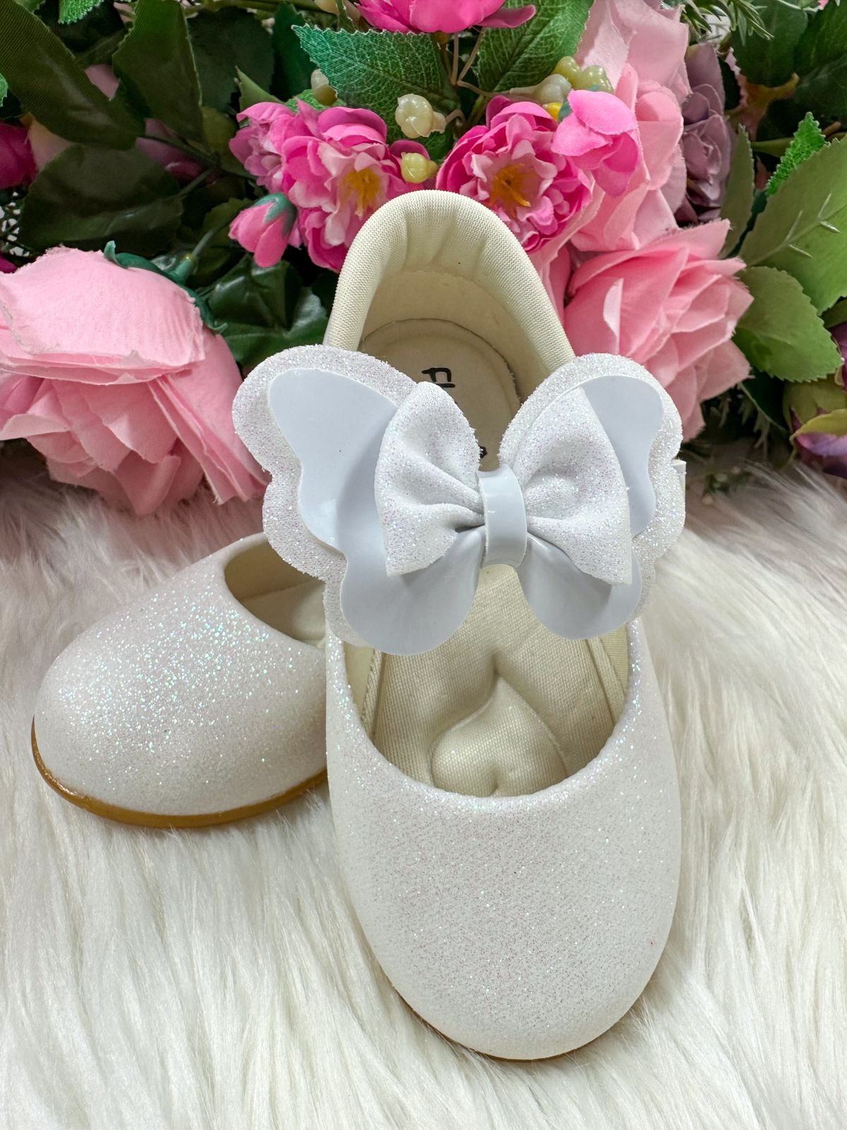 Sapatilha Branca com Glitter para Bebê Flor Di Mila