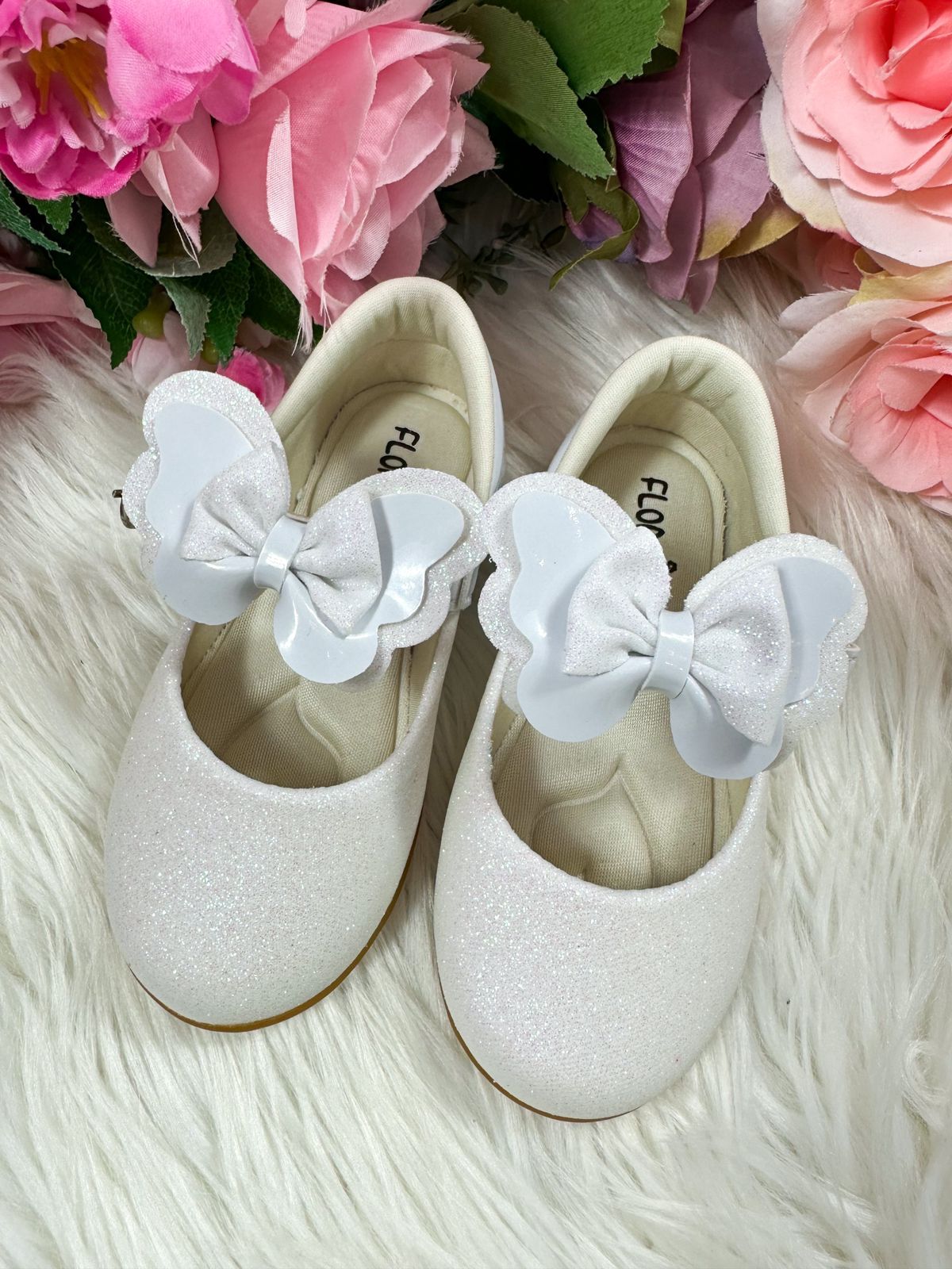 Sapatilha Branca com Glitter para Bebê Flor Di Mila