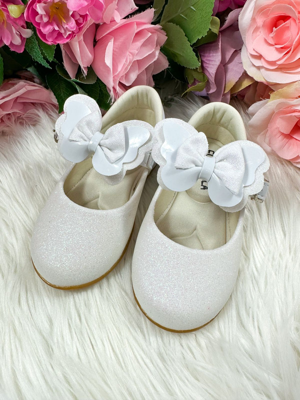 Sapatilha Branca com Glitter para Bebê Flor Di Mila