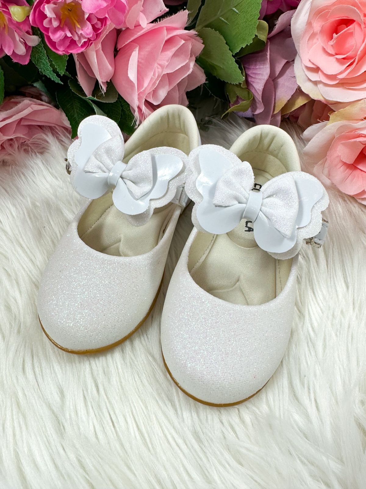 Sapatilha Branca com Glitter para Bebê Flor Di Mila