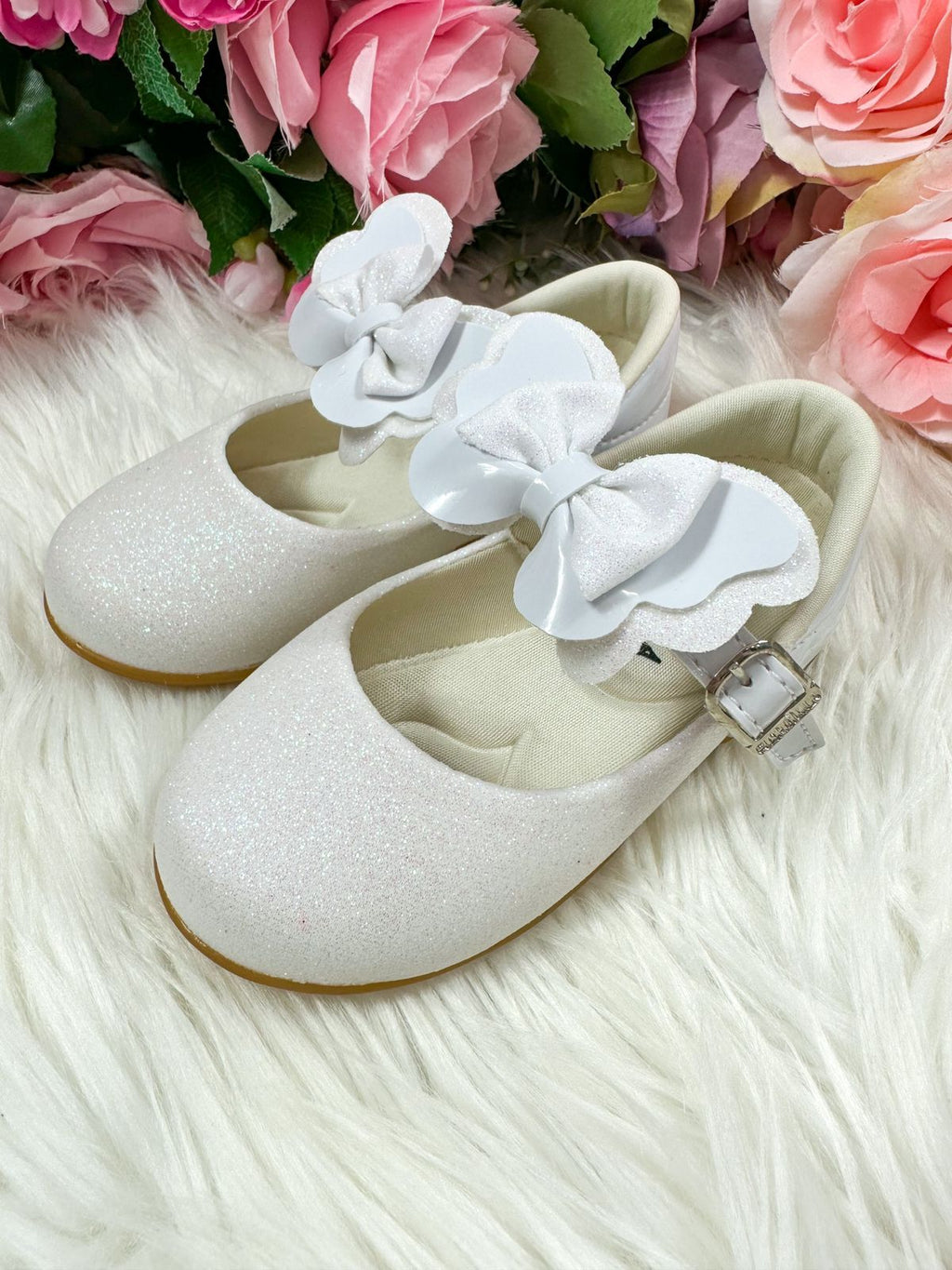 Sapatilha Branca com Glitter para Bebê Flor Di Mila