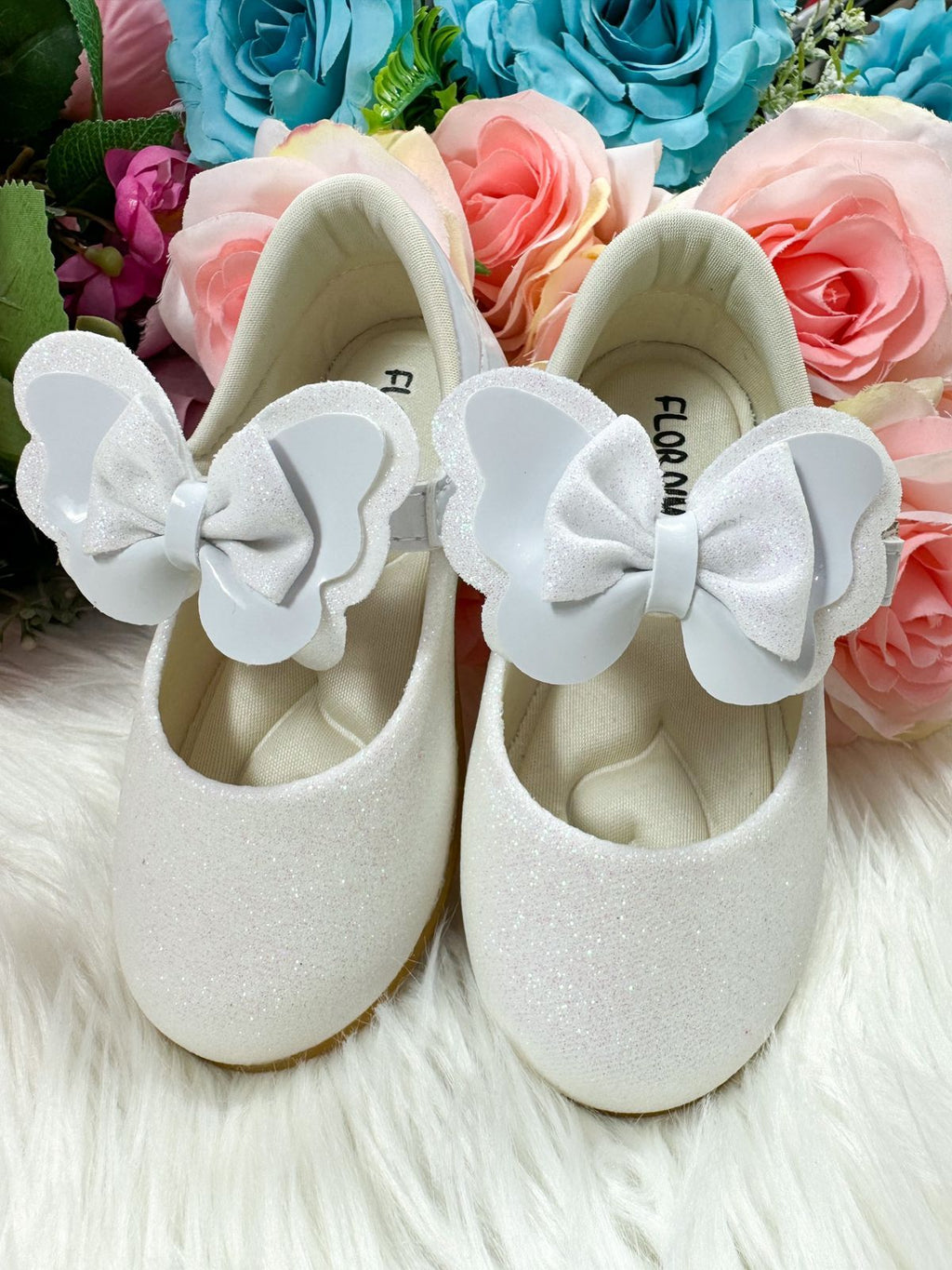 Sapatilha Branca com Glitter para Bebê Flor Di Mila