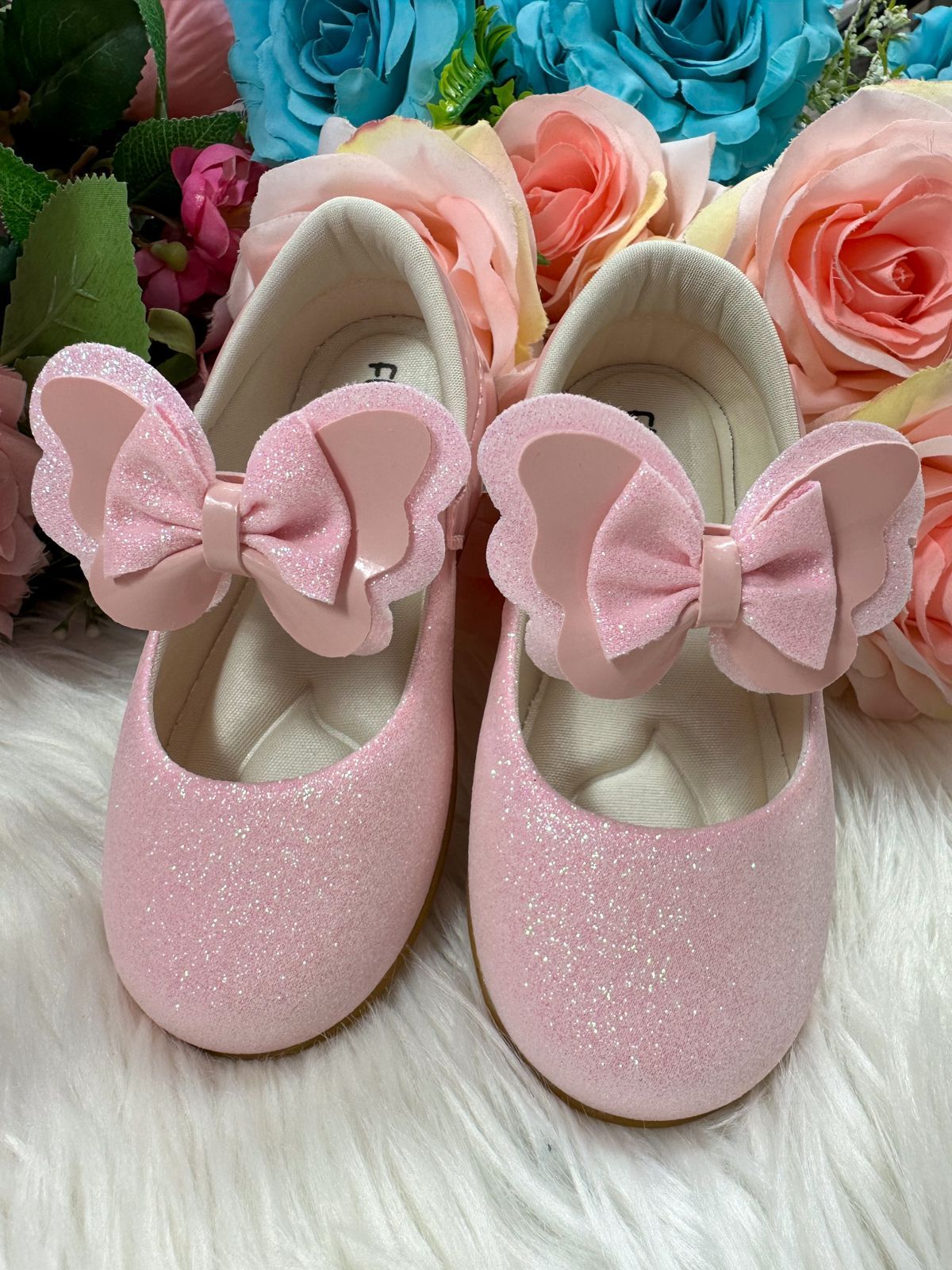 Sapatilha Rosa Glitter para Bebê com Solado Macio e Leve