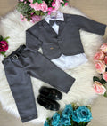 Conjunto Social Infantil Branco e Cinza com Gravata Borboleta