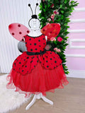 Vestido Luxuoso Joaninha com Asa e Tiara em Tecido Misto