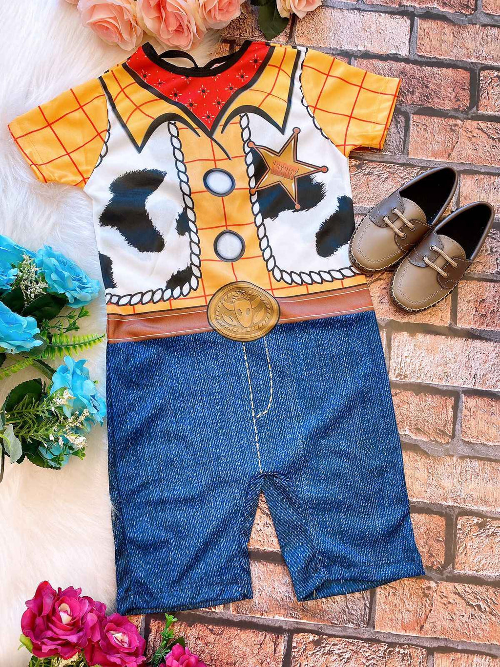 Fantasia Infantil Woody em Tecido Elenca Premium para Festas e Aniversários