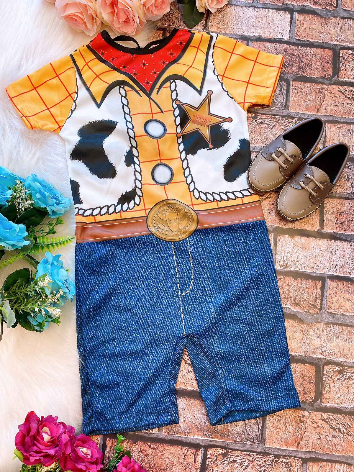 Fantasia Infantil Woody em Tecido Elenca Premium para Festas e Aniversários