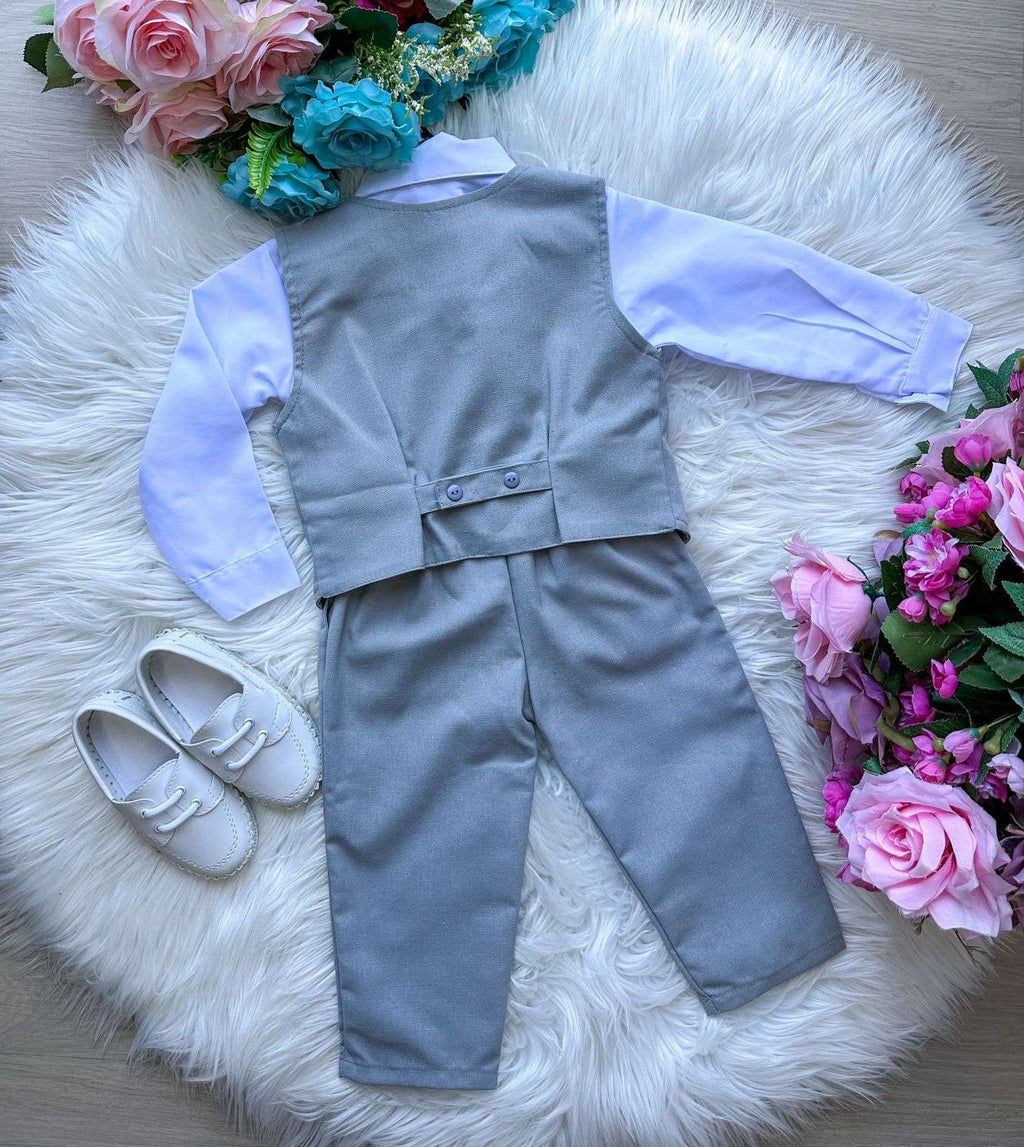 Conjunto Social Cinza Grafite com Colete de Microfibra e Twill