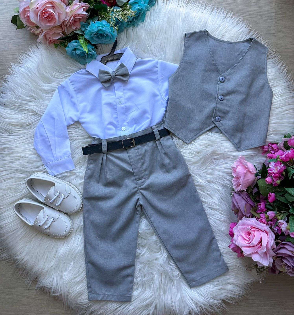 Conjunto Social Cinza Grafite com Colete de Microfibra e Twill