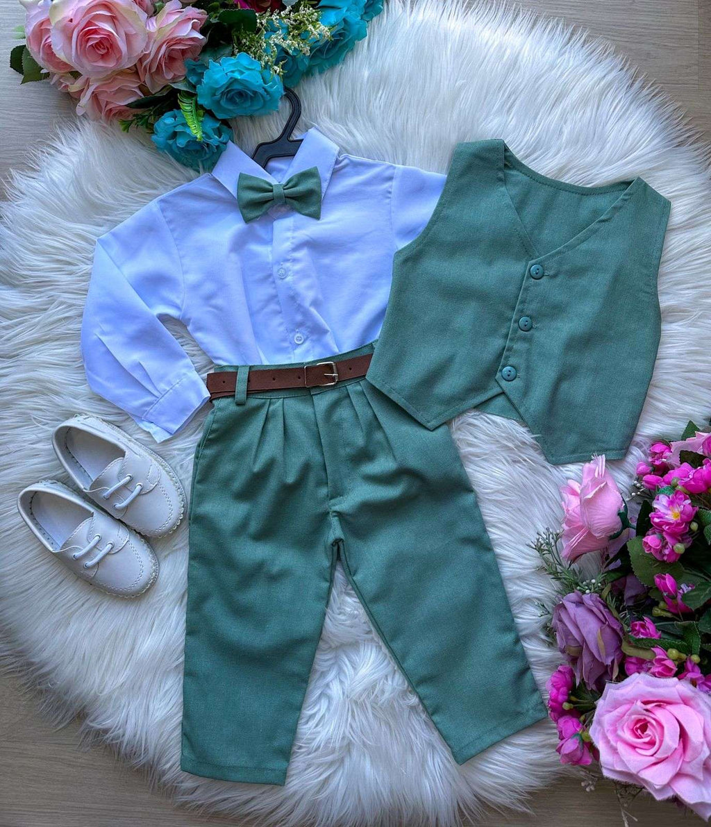 Conjunto Social Verde em Linho e Microfibra para Ocasiões Especiais