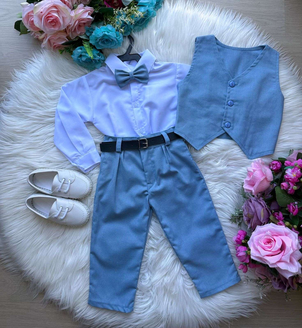 Conjunto Social Azul Claro com Colete em Microfibra e Twill