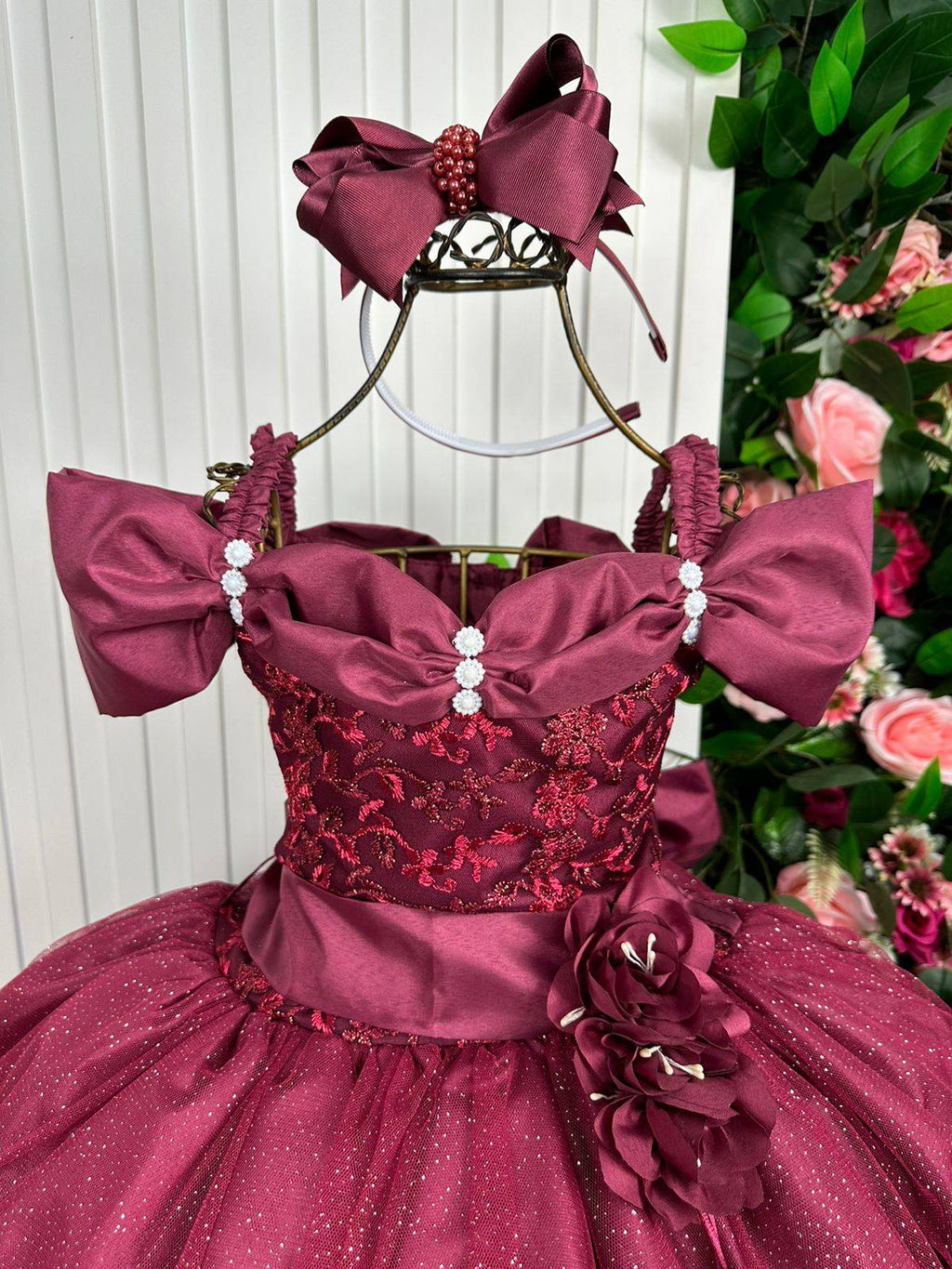 Vestido Princesa Marsala com Forro em Poliéster e Algodão