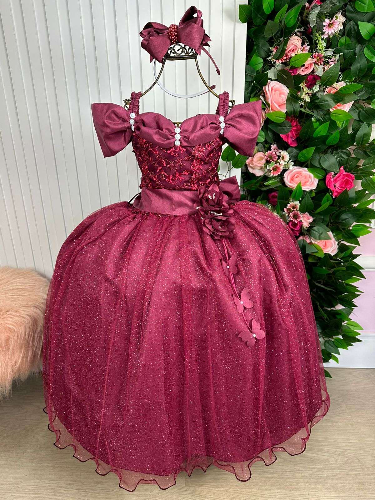 Vestido Princesa Marsala com Forro em Poliéster e Algodão