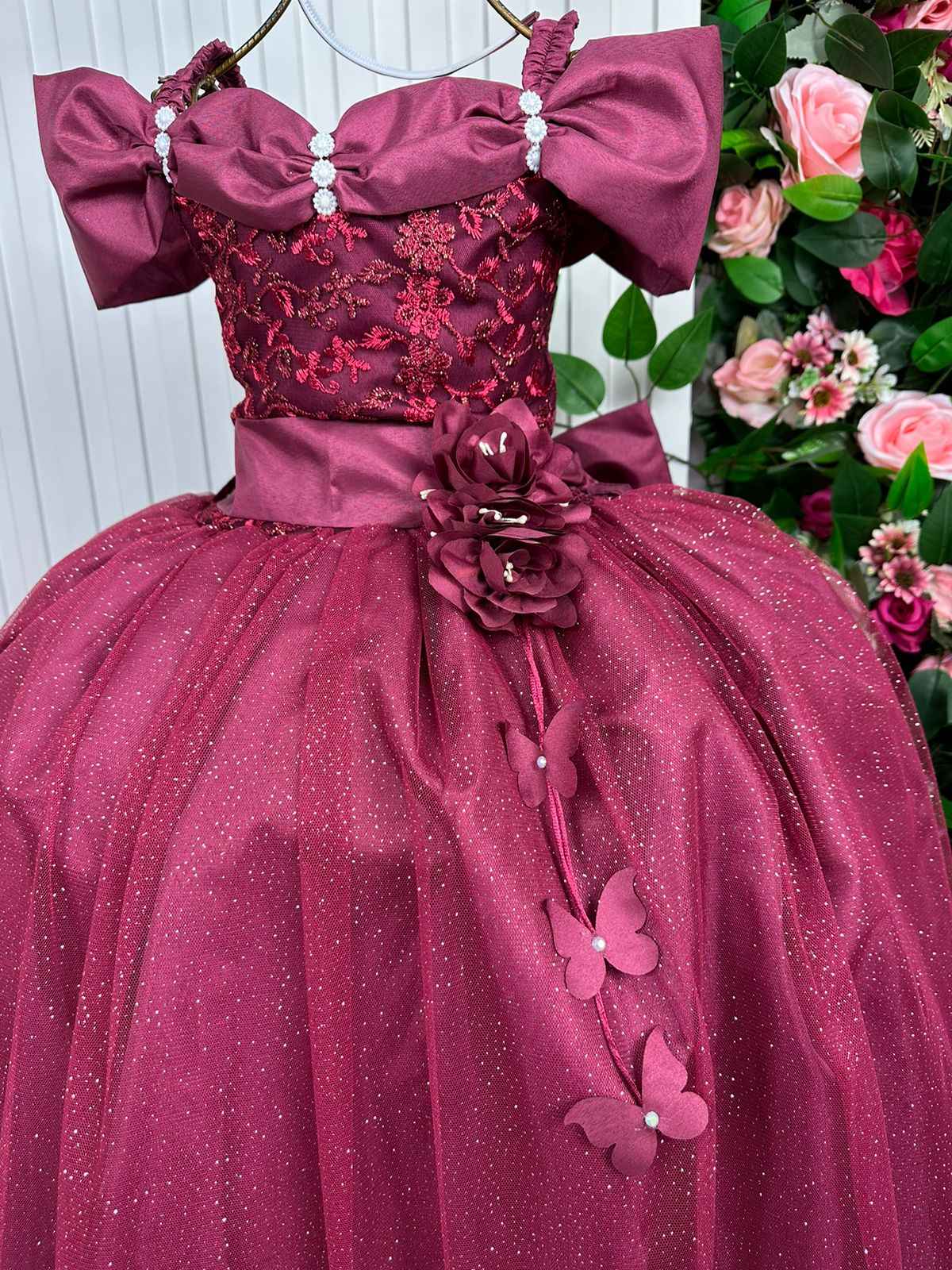 Vestido Princesa Marsala com Forro em Poliéster e Algodão